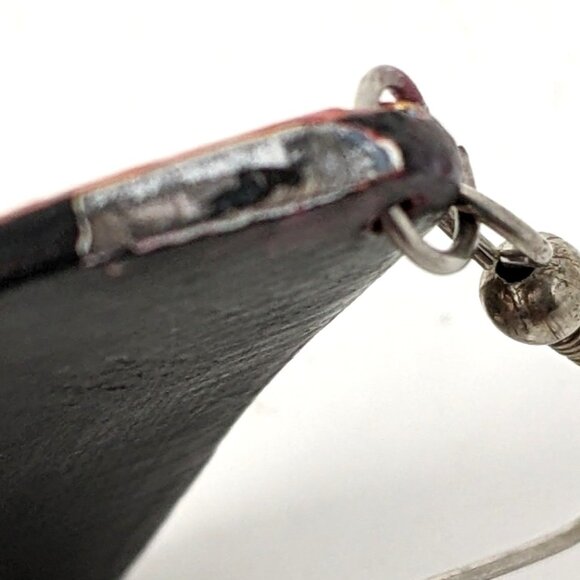 Artisan Painted Wood Dangle Earrings 80s Ethnic Tribal Mask 2" Vintage Festival - Picture 7 of 9